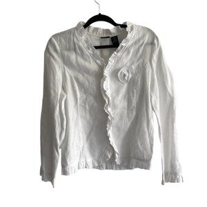 WILLI SMITH Linen Ruffle Long Sleeve Blouse White L